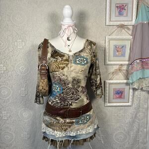 y2k cotton fairy core floral ruffle blouse